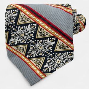 Barini Tie Vintage 1970's Wide Polyester Disco Loud Mod Striped Geometric Gray
